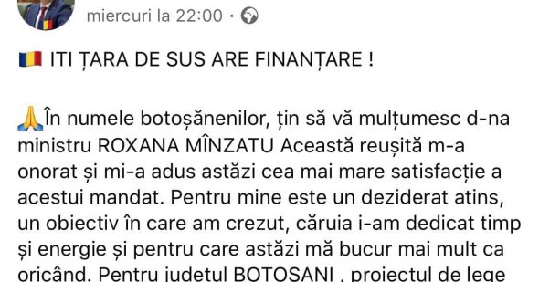Mă bucur că amendamentul pe care l-am susținut dă undă verde și pregătirii ITI Țara de Sus - Botoșani, Suceava, Iași