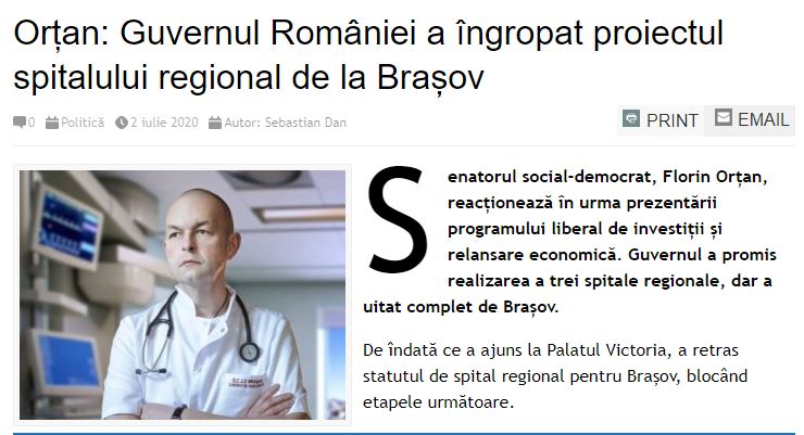 Tuturor prietenilor politici brașoveni ai premierului Orban: cum puteți să acceptați ca Brașovul să fie tratat ca un centru medical de mâna a doua sau a treia?